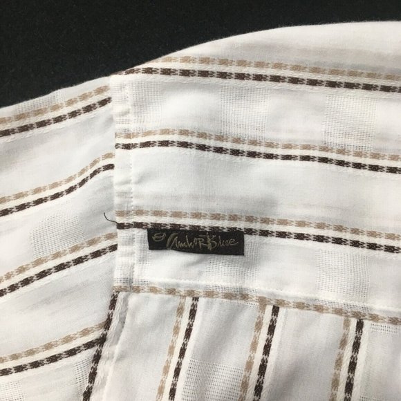 Vintage Anchor Blue Mens Button Down Shirt Large Brown Cream Striped Collared - Picture 6 of 9